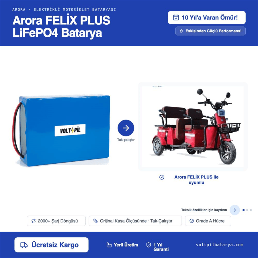Arora FELİX PLUS Lityum LiFePO4 Batarya