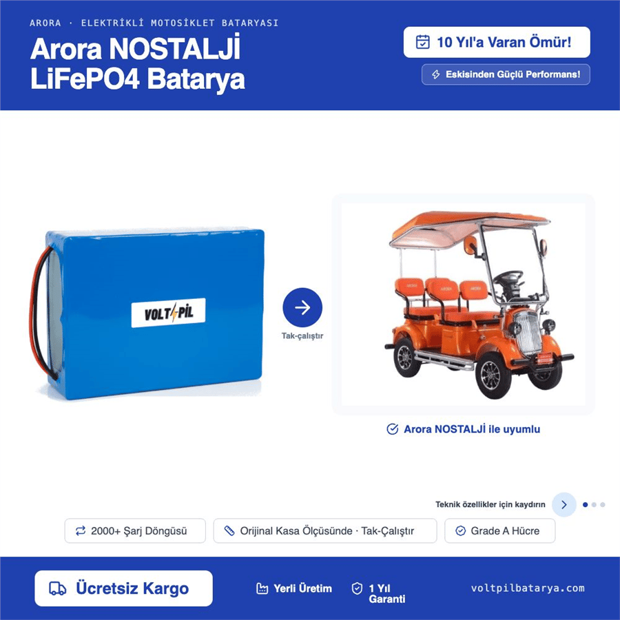 Arora NOSTALJİ Lityum Bluetoothlu LiFePO4 Bataya