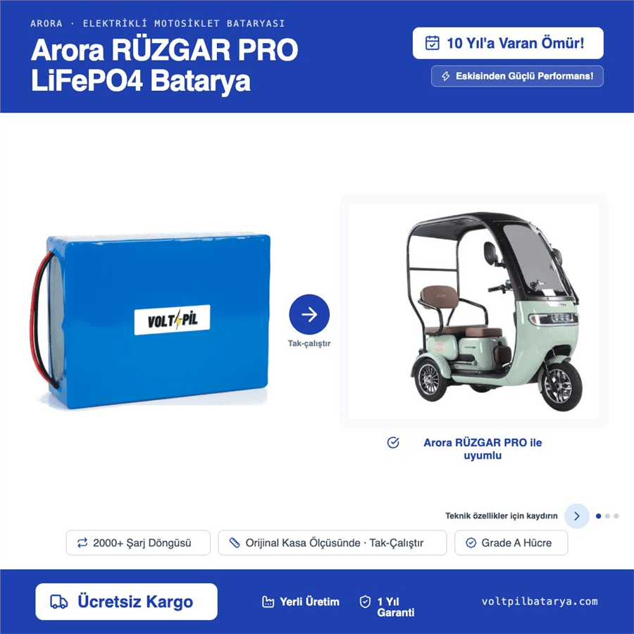 Arora RÜZGAR PRO Lityum LiFePO4 Batarya