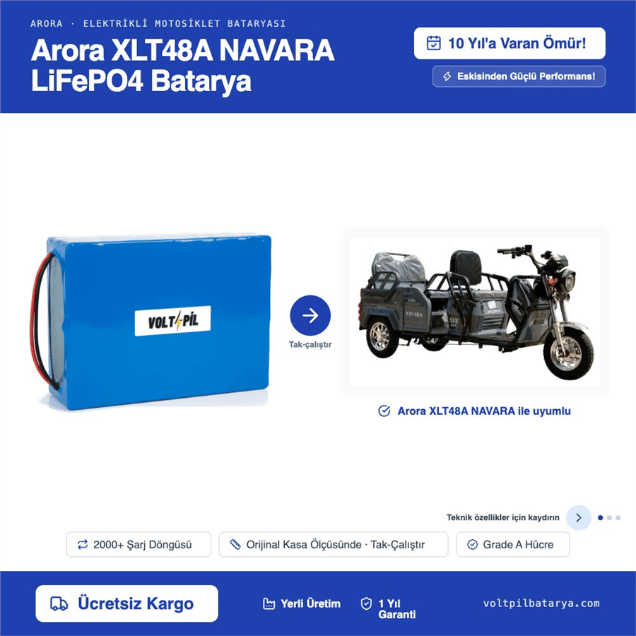 Arora XLT48A NAVARA Lityum LiFePO4 Batarya