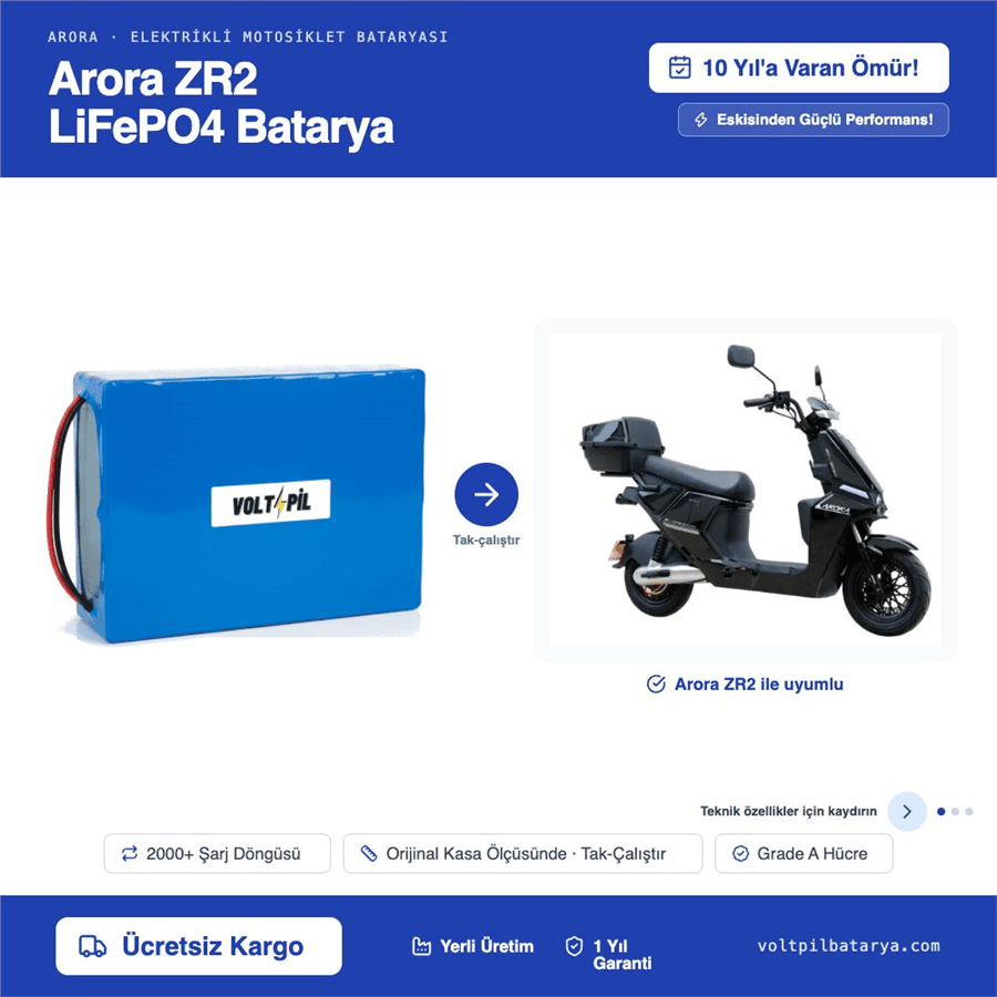 Arora ZR2 Lityum LiFePO4 Batarya
