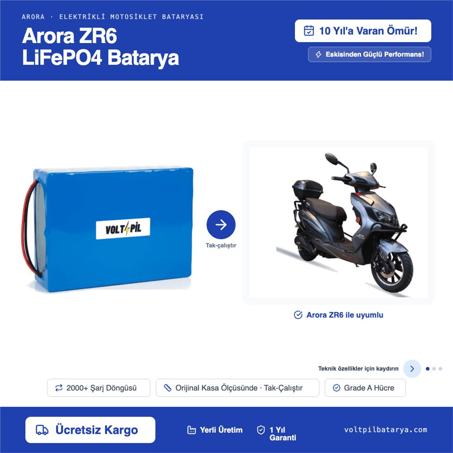 Arora ZR6 Lityum LiFePO4 Batarya