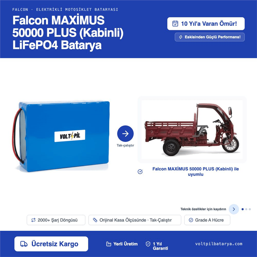 Falcon MAXİMUS 50000 PLUS (Kabinli) Lityum LiFePO4 Batarya