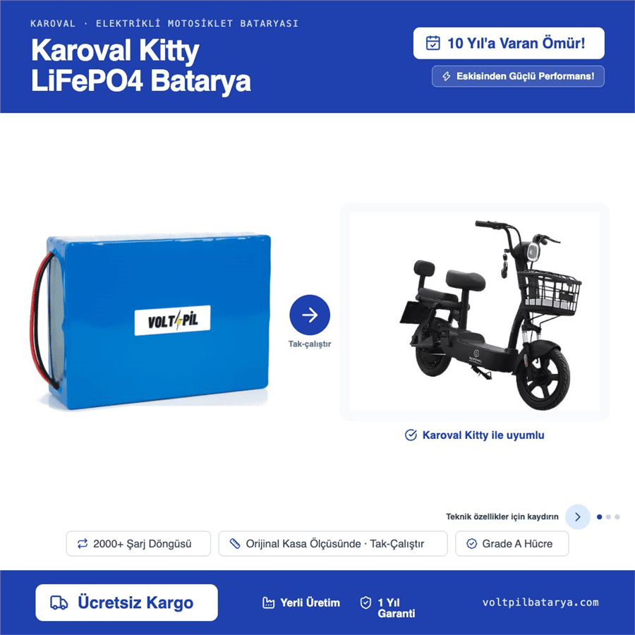 Karoval Kitty Lityum LiFePO4 Batarya