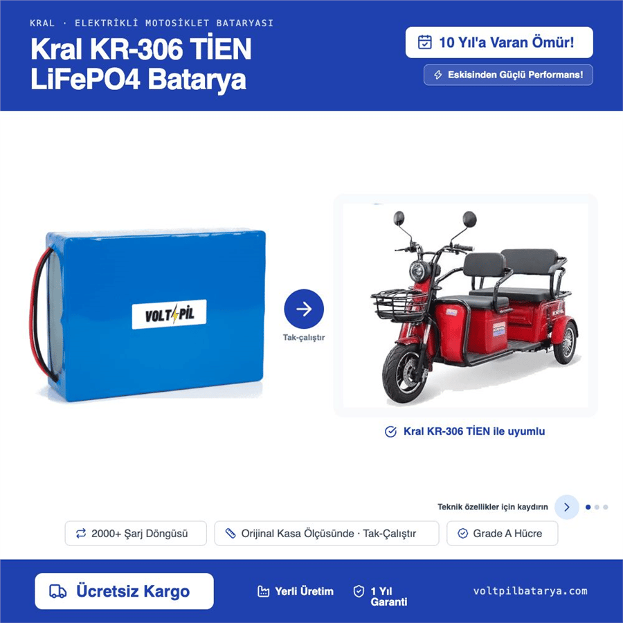 KRAL KR-306 TİEN Lityum LiFePO4 Batarya