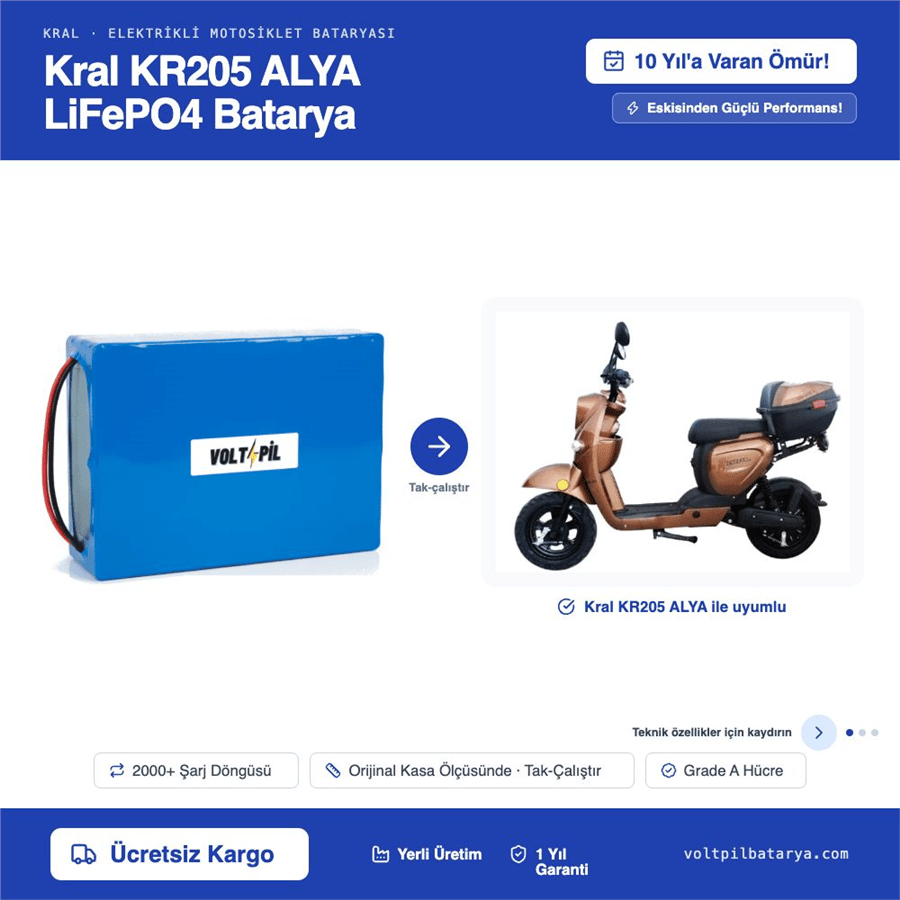 KRAL KR205 ALYA Lityum LiFePO4 Batarya