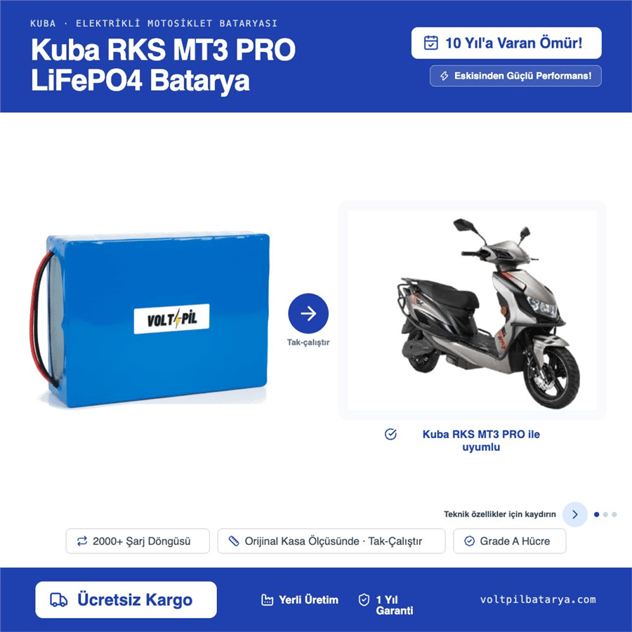 KUBA RKS MT3 PRO Lityum LiFePO4 Bataya