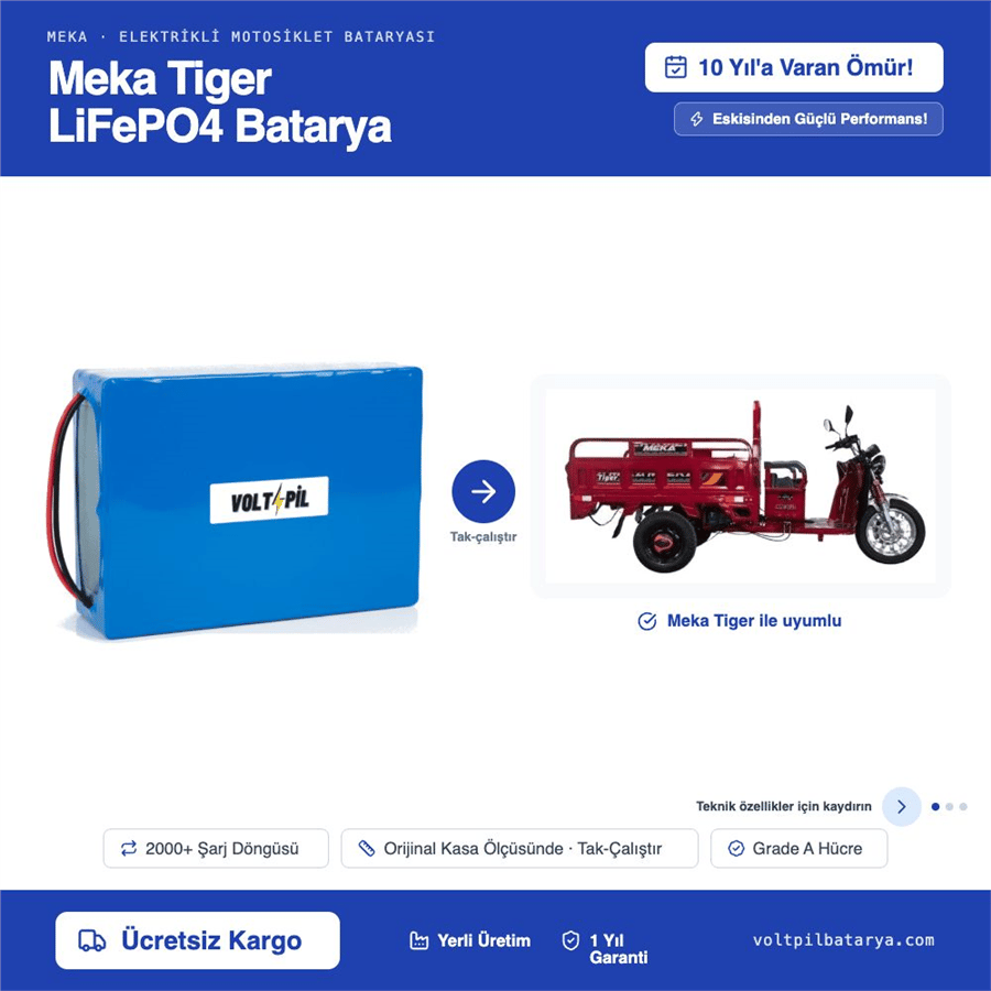 Meka Tiger Lityum Bluetoothlu LiFePO4 Bataya