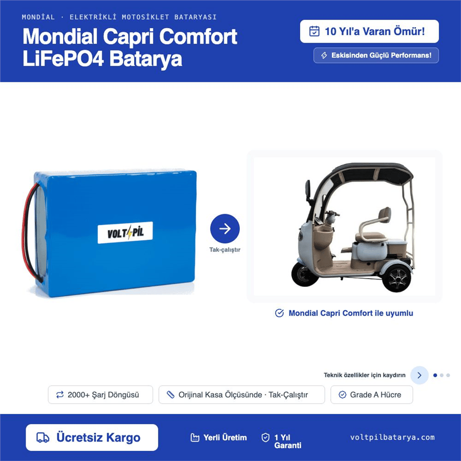 Mondial Capri Comfort Lityum LiFePO4 Batarya
