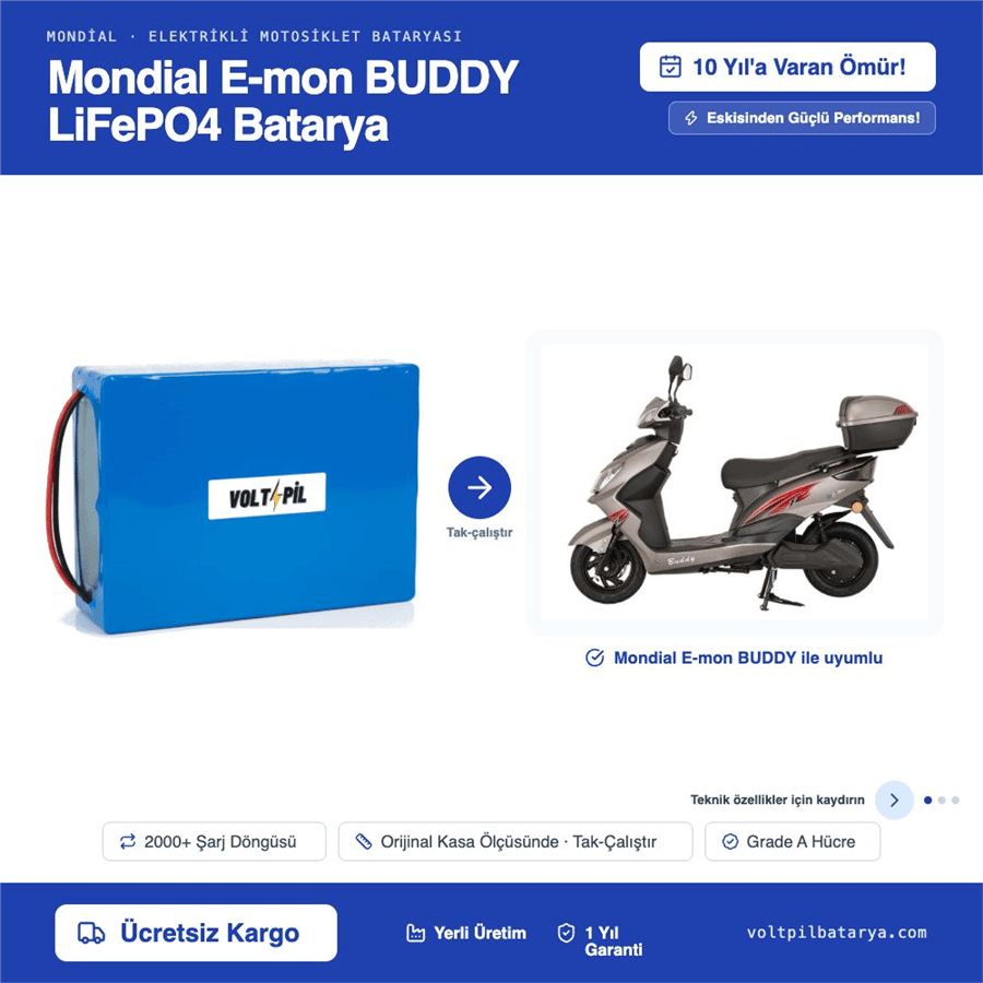 Mondial E-mon BUDDY Lityum LiFePO4 Batarya