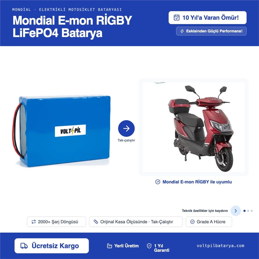 Mondial E-mon RİGBY Lityum LiFePO4 Batarya