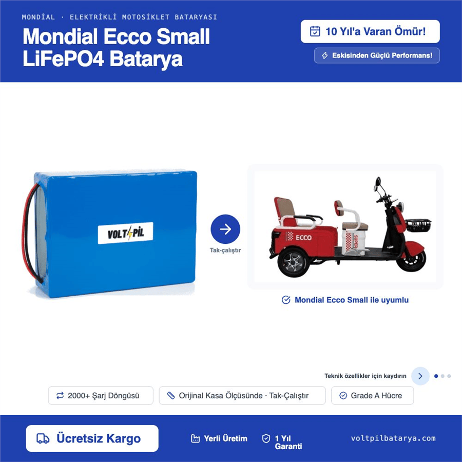 Mondial Ecco Small Lityum LiFePO4 Batarya