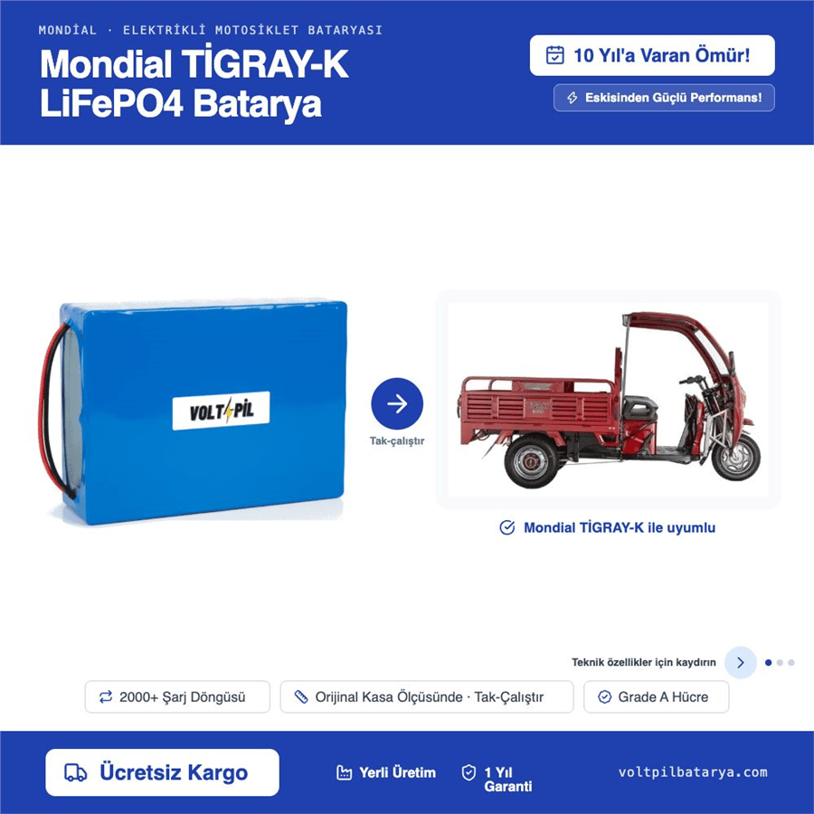 Mondial TİGRAY-K Lityum LiFePO4 Batarya