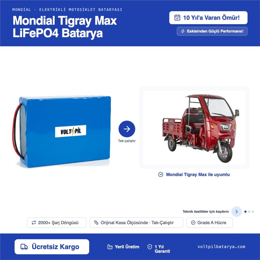 Mondial Tigray Max Lityum LiFePO4 Batarya