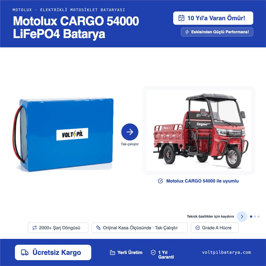 Motolux CARGO 54000 Lityum Bluetoothlu LiFePO4 Bataya