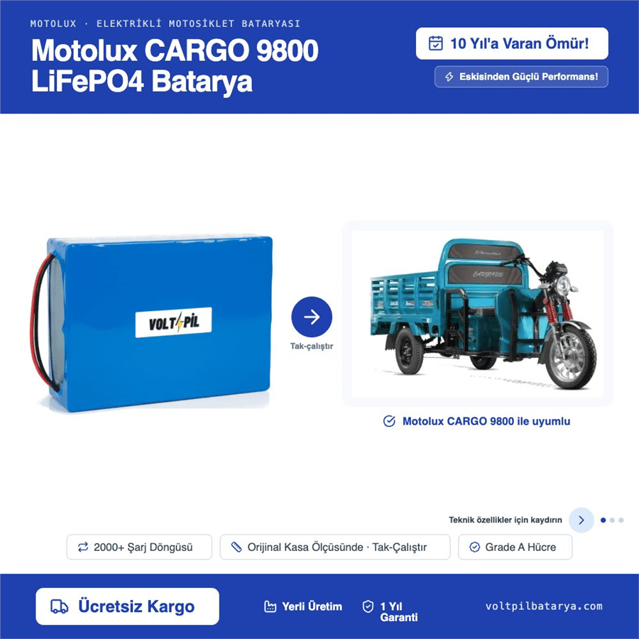 Motolux CARGO 9800 Lityum Bluetoothlu LiFePO4 Bataya