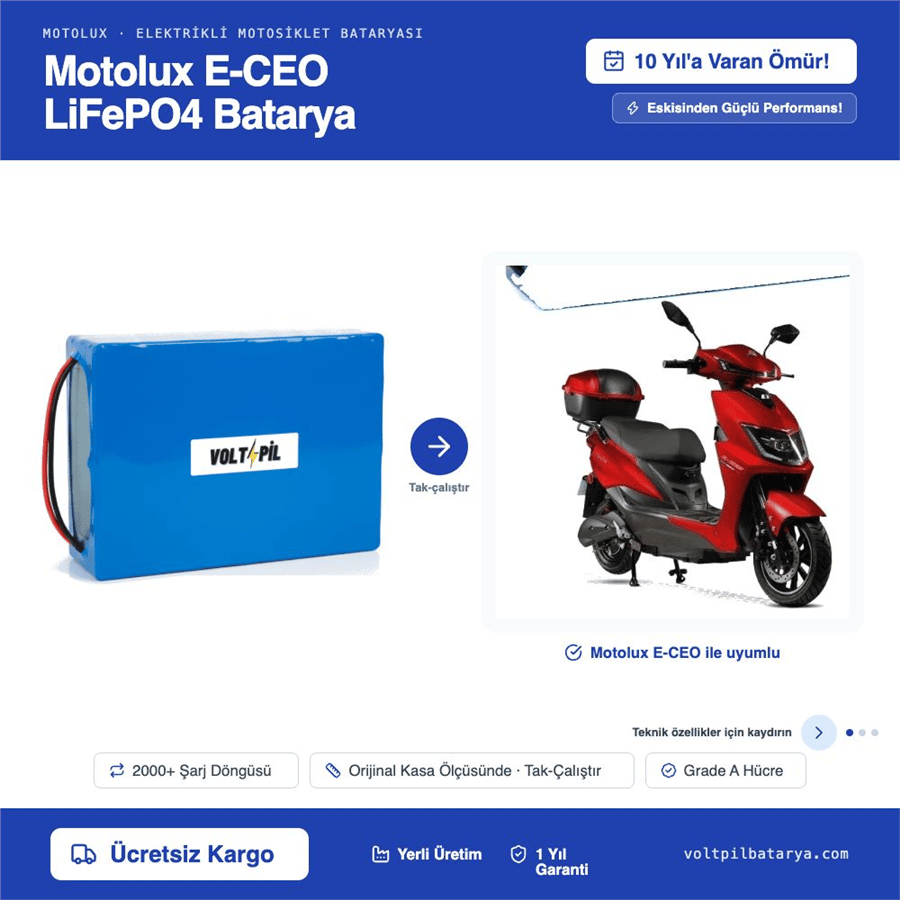 Motolux E-CEO Lityum LiFePO4 Batarya