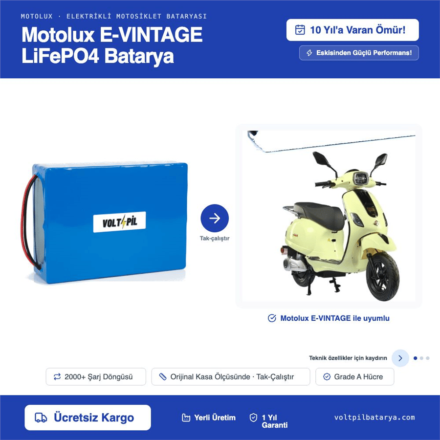 Motolux E-VINTAGE Lityum LiFePO4 Batarya
