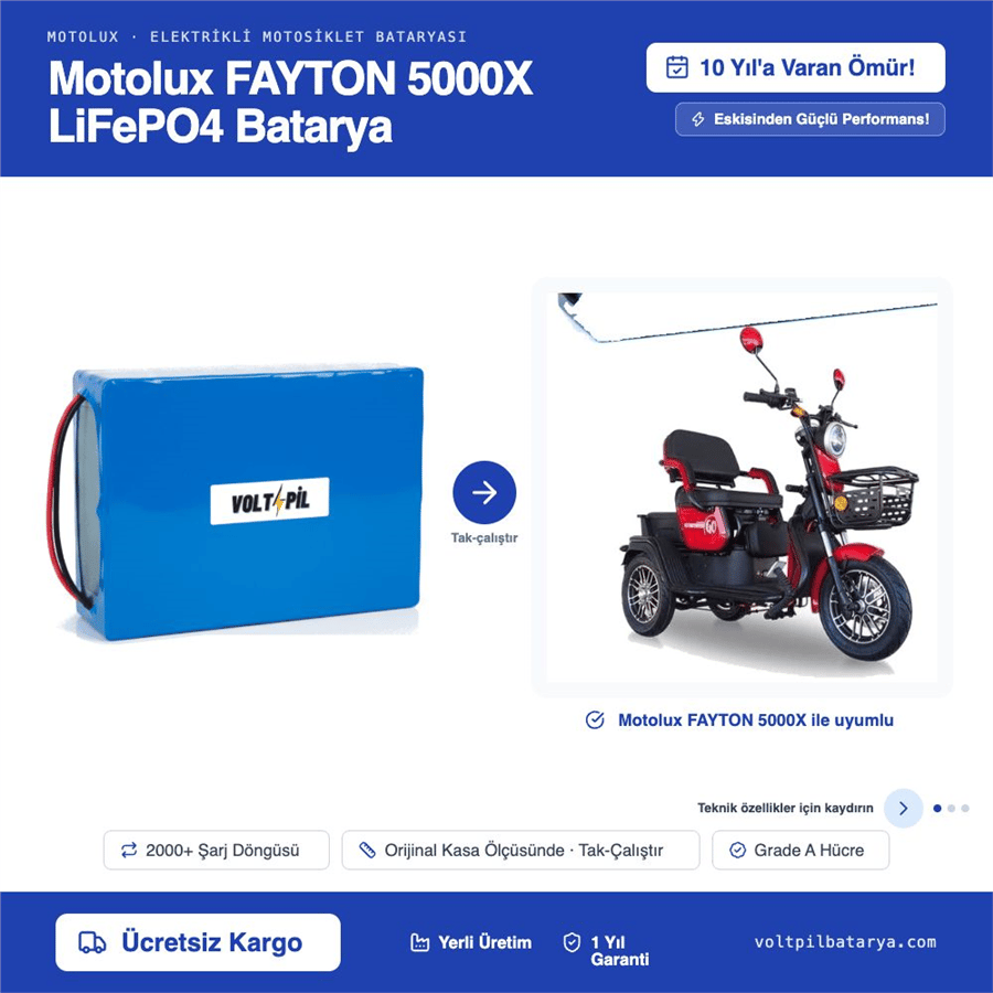 Motolux FAYTON 5000X Lityum LiFePO4 Batarya