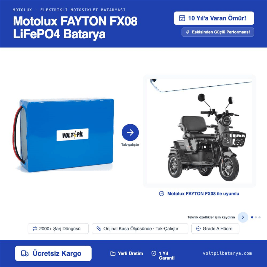 Motolux FAYTON FX08 Lityum LiFePO4 Batarya