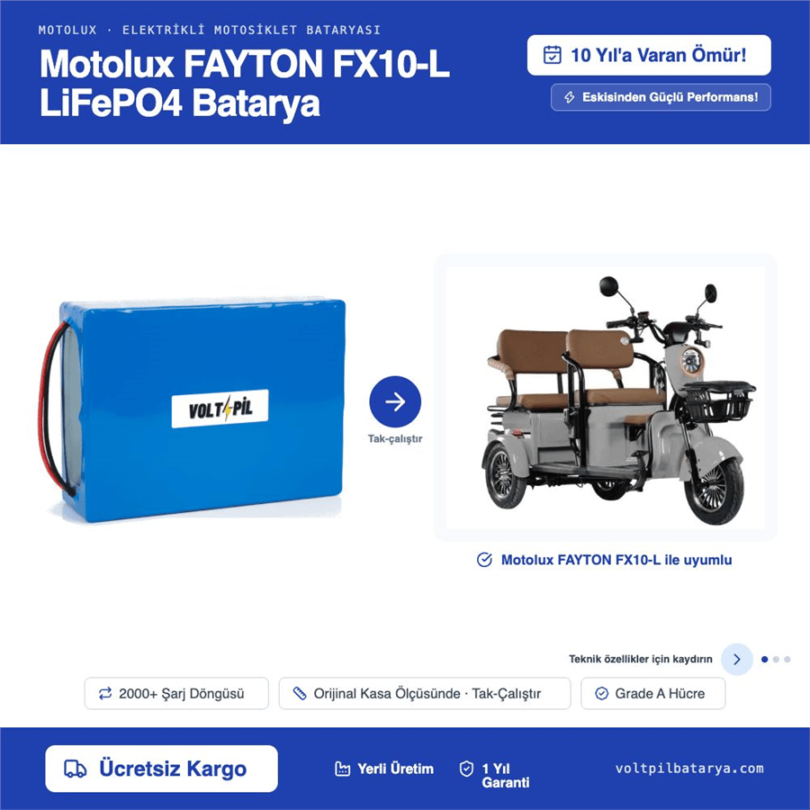 Motolux FAYTON FX10-L Lityum LiFePO4 Batarya