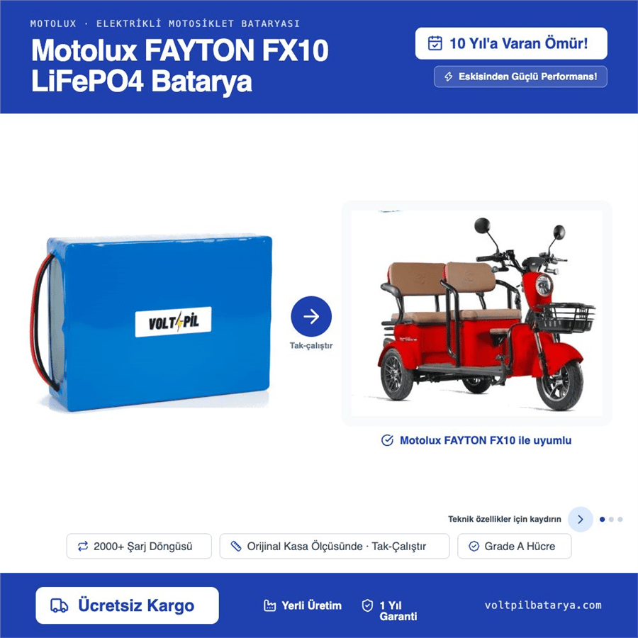 Motolux FAYTON FX10 Lityum LiFePO4 Batarya