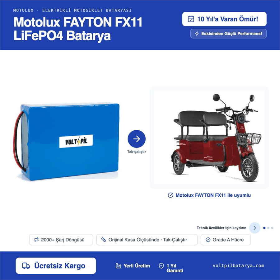 Motolux FAYTON FX11 Lityum LiFePO4 Batarya