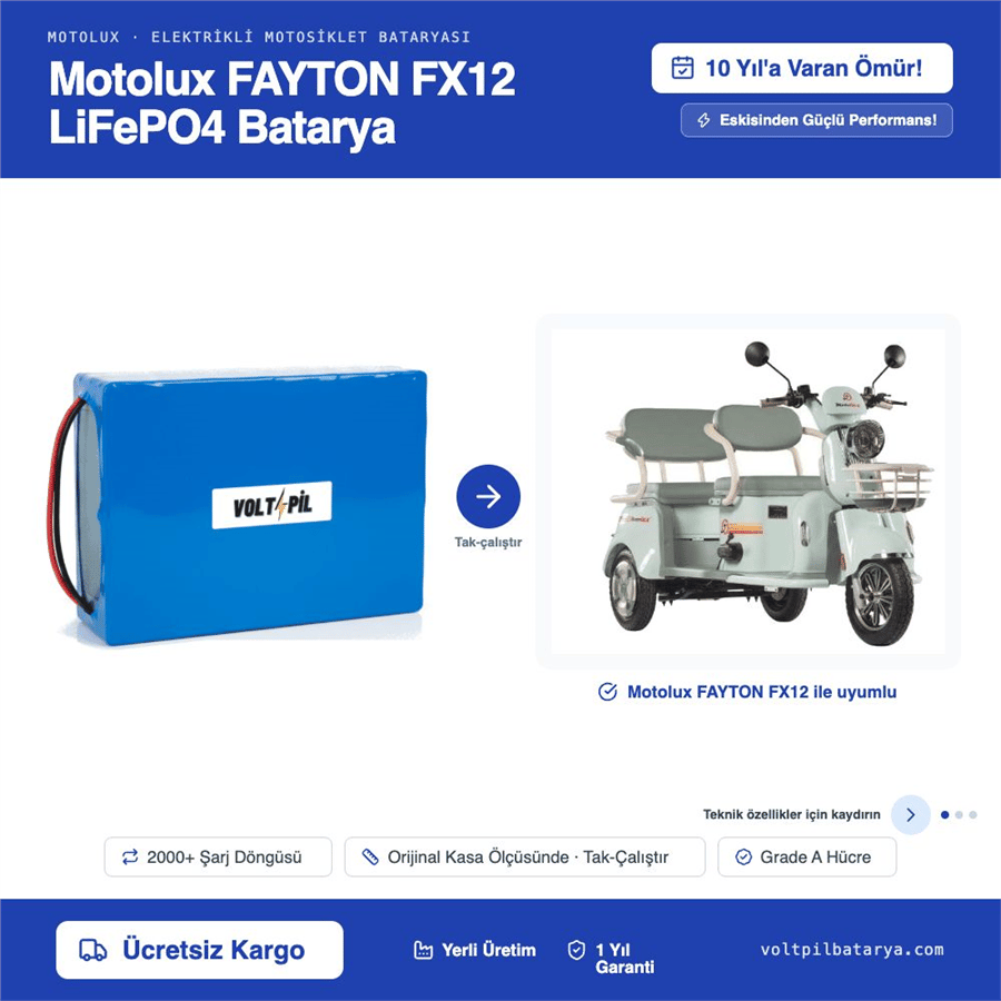 Motolux FAYTON FX12 Lityum LiFePO4 Batarya