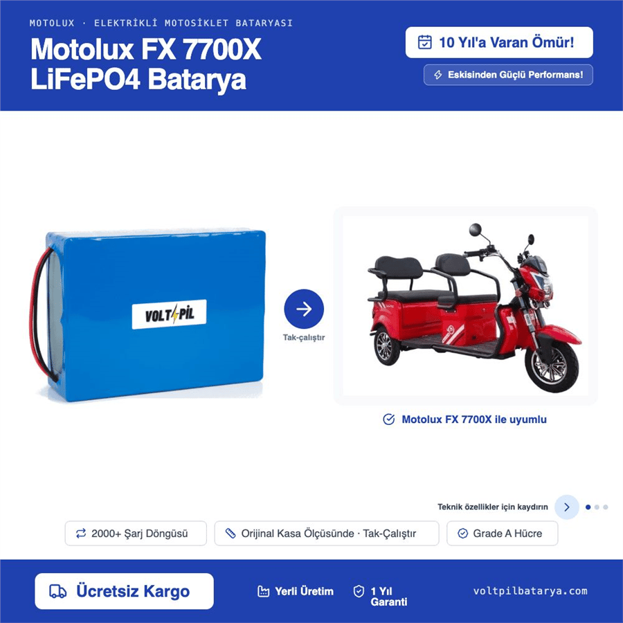 Motolux FX 7700X Lityum LiFePO4 Batarya