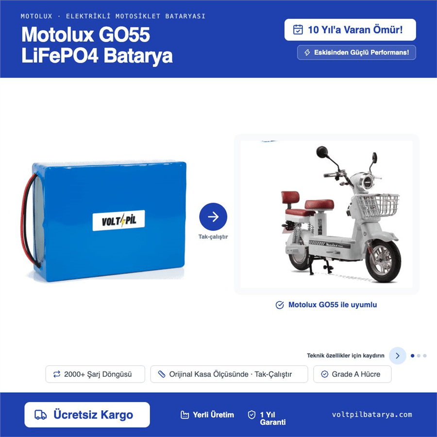 Motolux GO55 Lityum LiFePO4 Batarya