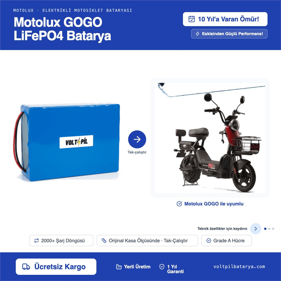 Motolux GOGO Lityum LiFePO4 Batarya