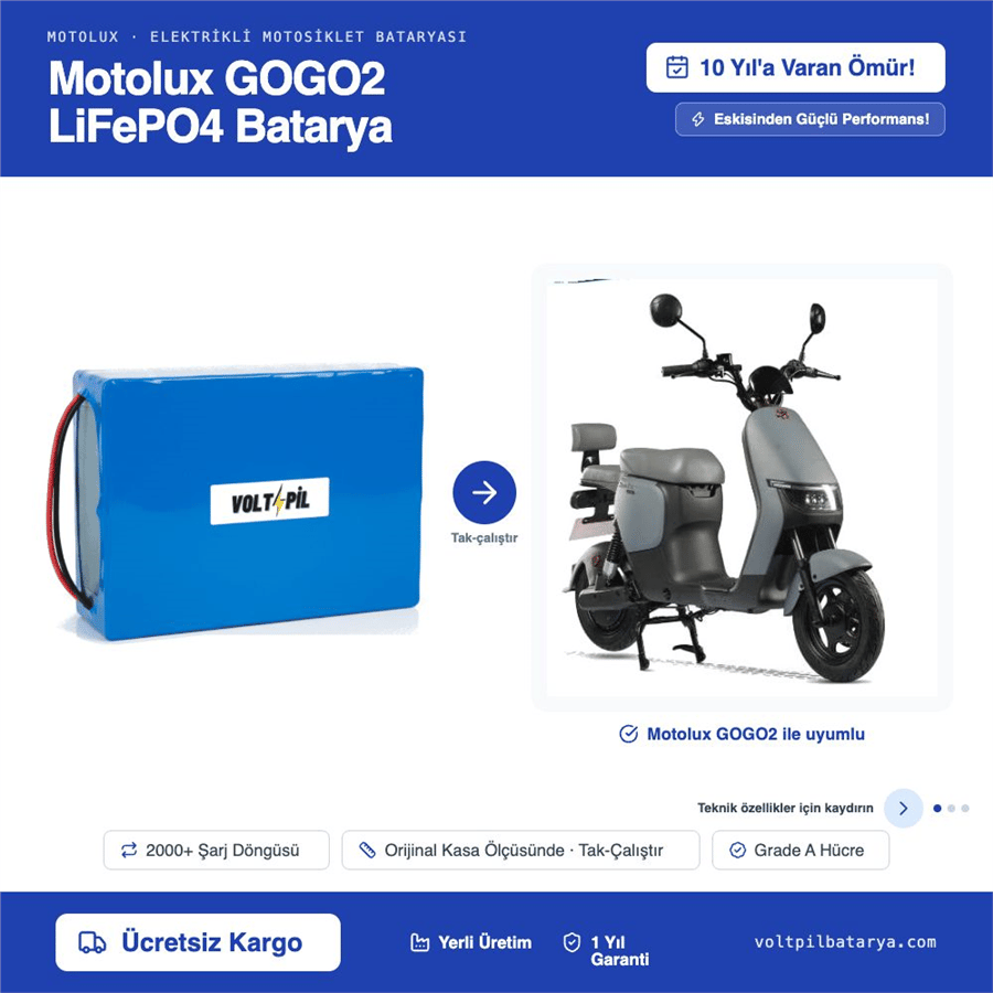 Motolux GOGO2 Lityum LiFePO4 Batarya