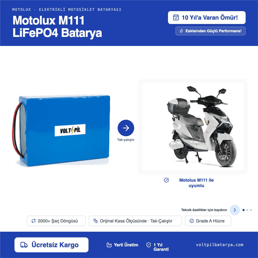 Motolux M111 Lityum LiFePO4 Batarya
