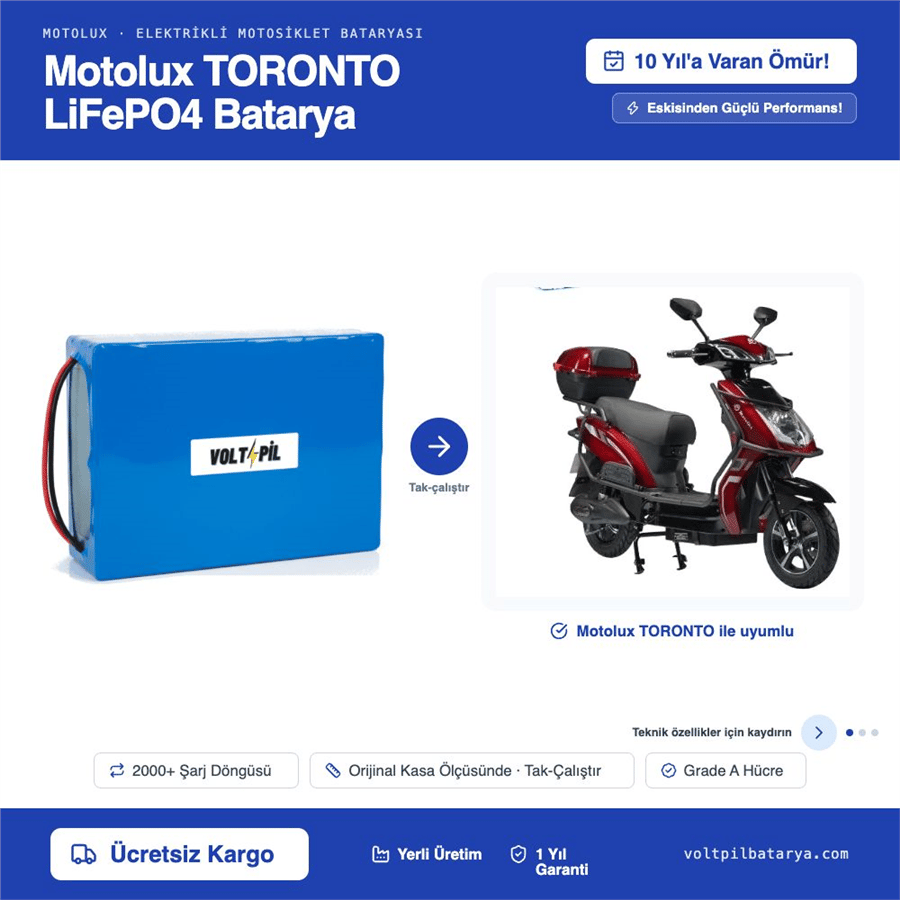 Motolux TORONTO Lityum LiFePO4 Batarya