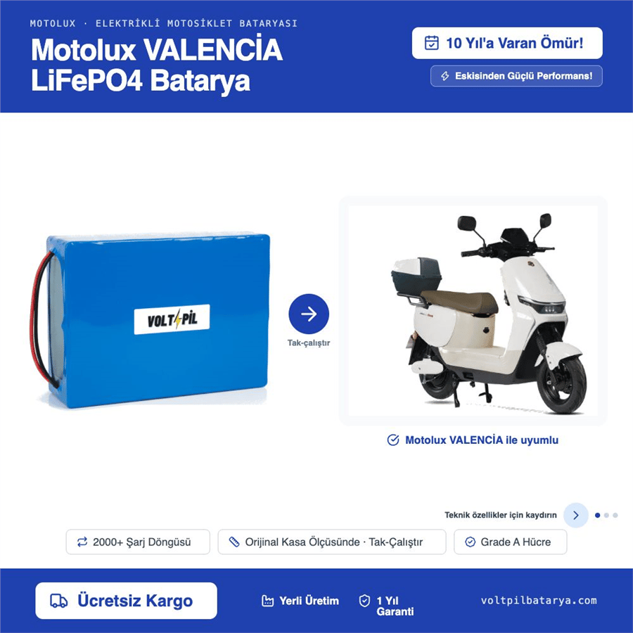 Motolux VALENCİA Lityum LiFePO4 Batarya