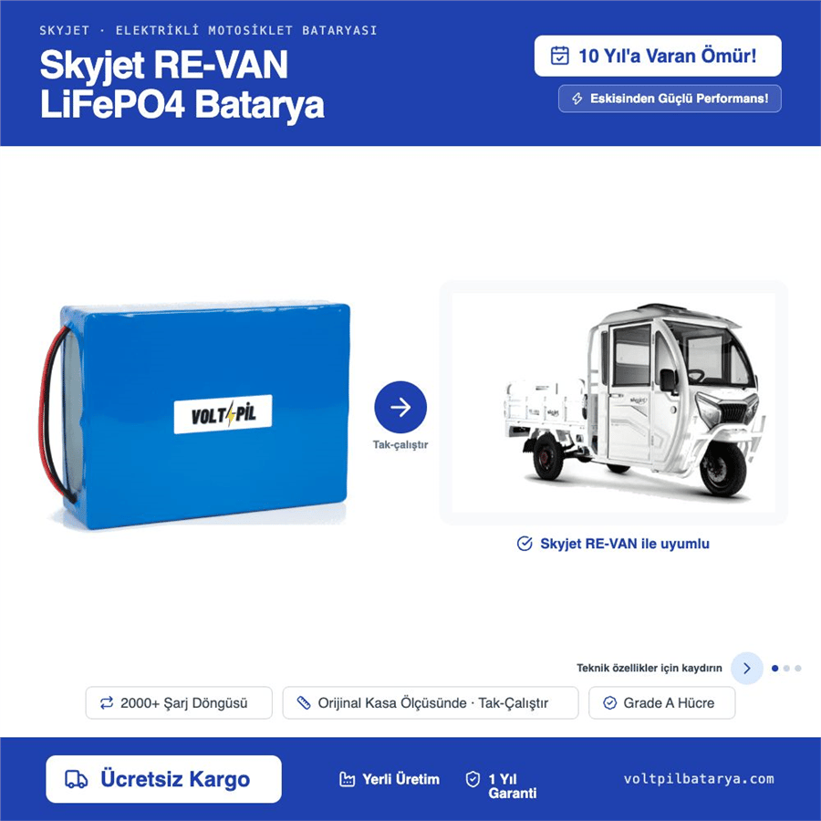 Skyjet RE-VAN Lityum Bluetoothlu LiFePO4 Bataya
