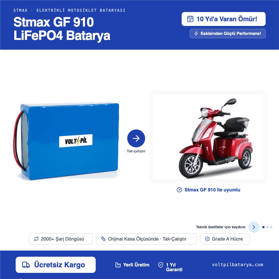 Stmax Gf 910 Lityum LiFePO4 Batarya