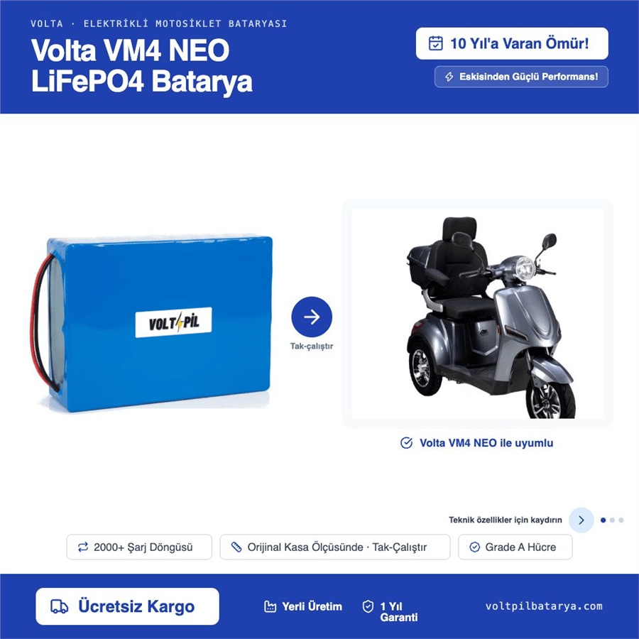 VOLTA VM4 NEO Lityum LiFePO4 Batarya