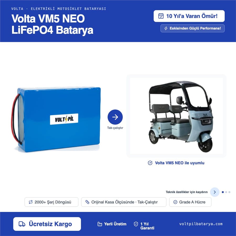 VOLTA VM5 NEO Lityum LiFePO4 Batarya
