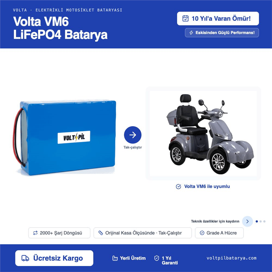 VOLTA VM6 Lityum LiFePO4 Batarya