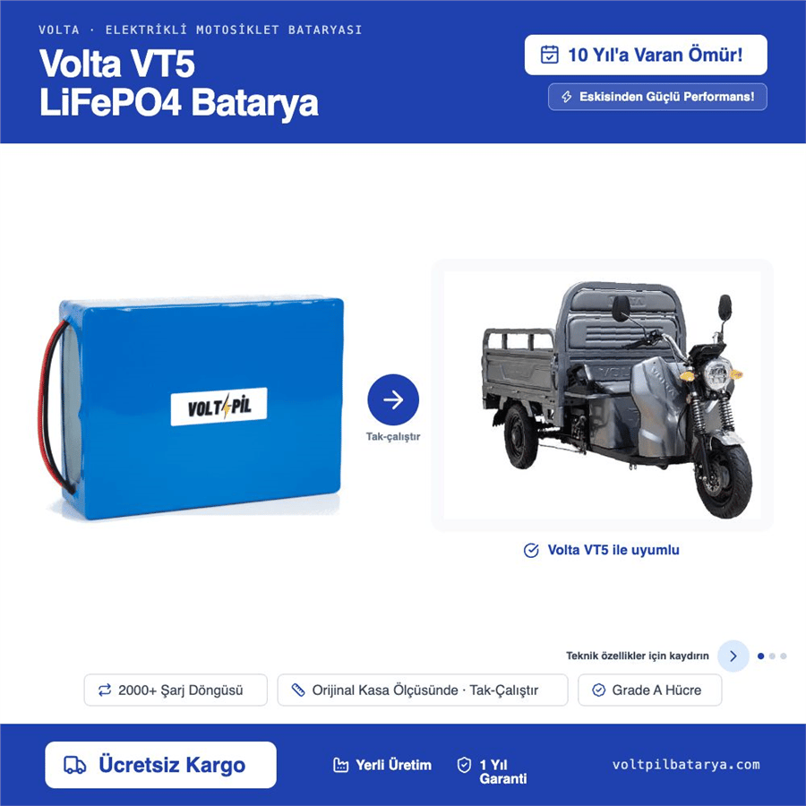 VOLTA VT5 Lityum Bluetoothlu LiFePO4 Bataya