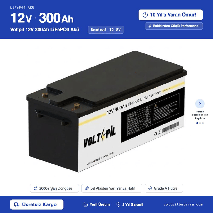 Voltpil 12V 300Ah LiFePO4 Akü
