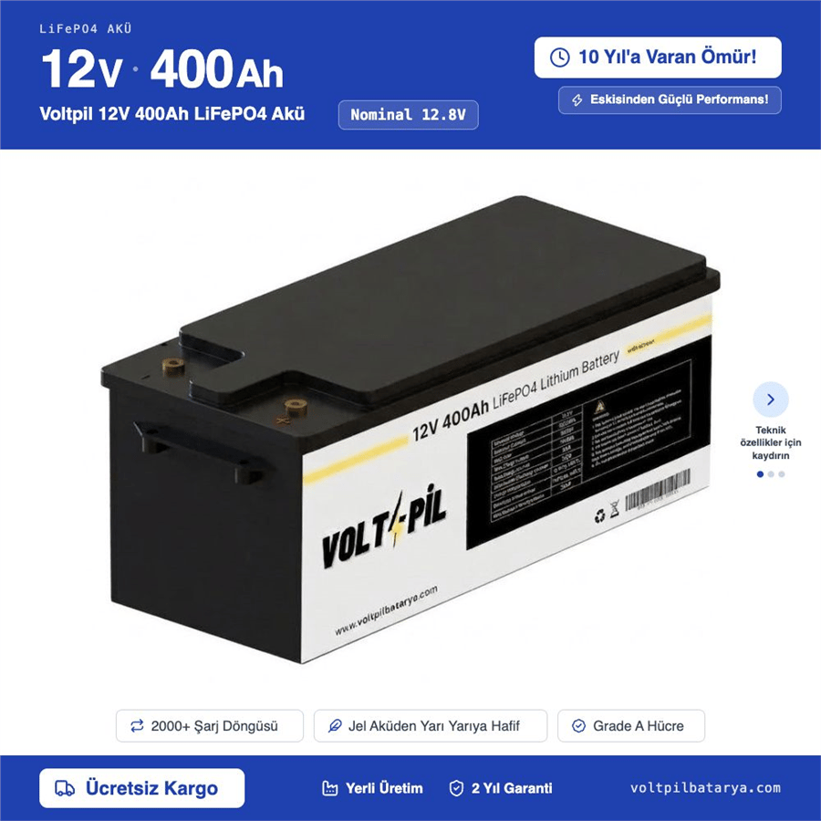 Voltpil 12V 400Ah LiFePO4 Akü