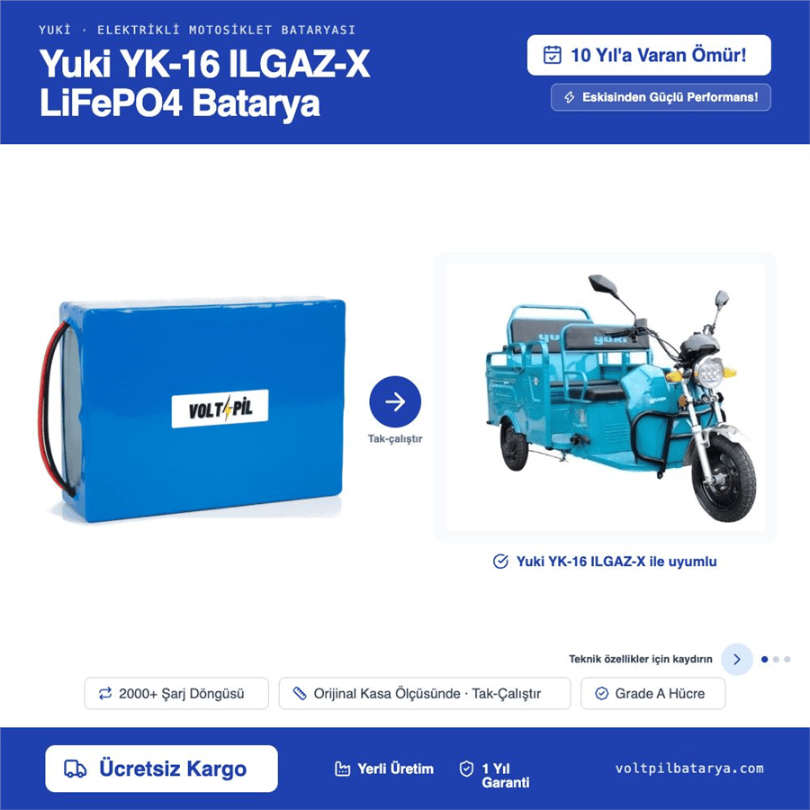 Yuki YK-16 ILGAZ-X Lityum LiFePO4 Batarya