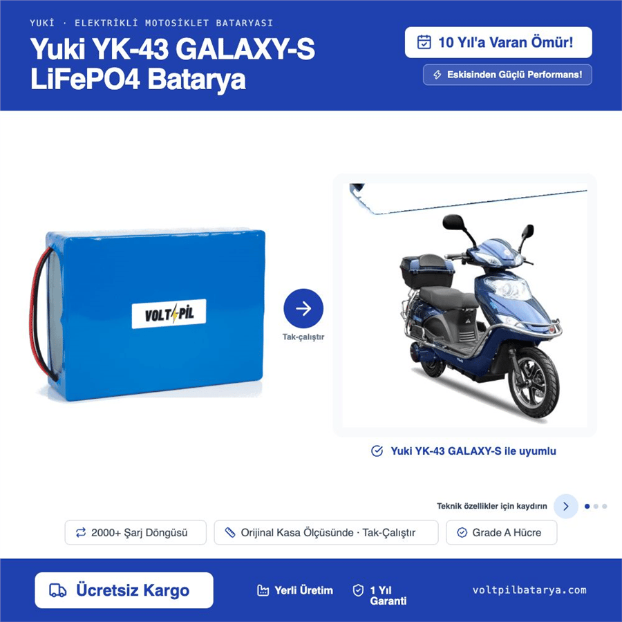 Yuki YK-43 GALAXY-S Lityum LiFePO4 Batarya