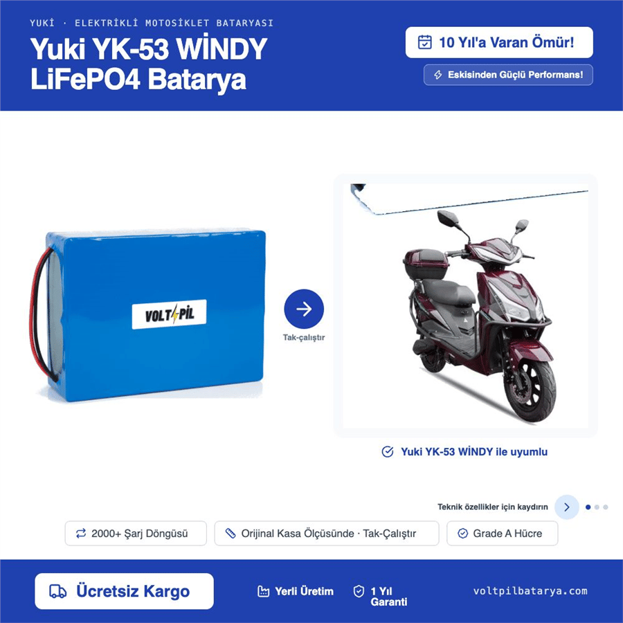Yuki YK-53 WİNDY Lityum LiFePO4 Batarya
