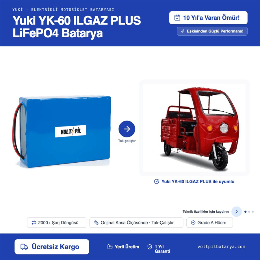Yuki YK-60 ILGAZ PLUS Lityum LiFePO4 Batarya