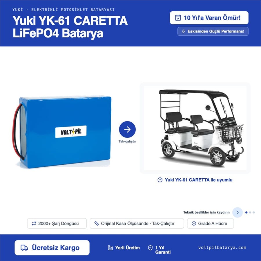 Yuki YK-61 CARETTA Lityum LiFePO4 Batarya