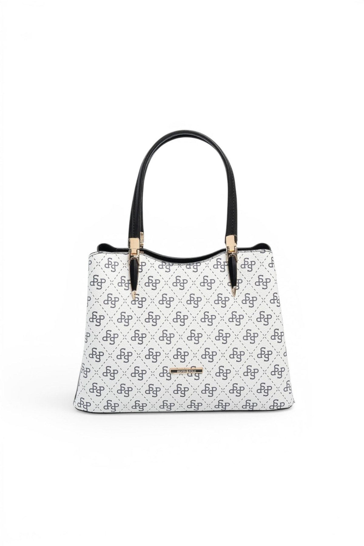 Silver Polo Beyaz - Siyah Monogram Kadın El Çantası SP1205