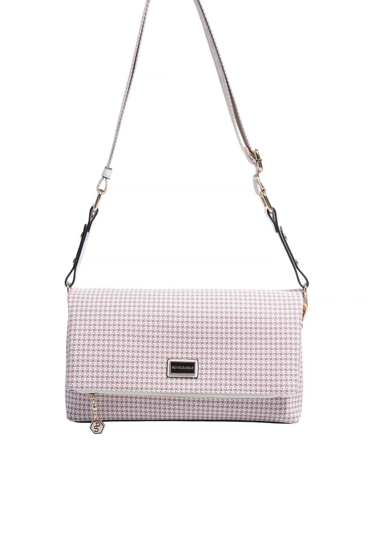 Silver Polo Bordo - Kemik Kaz Ayağı Ekose Kadın Çapraz Çanta SP1278